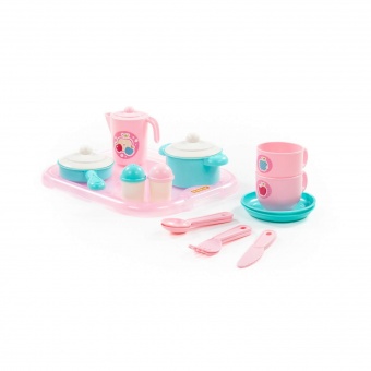 Набор детской посуды "Хозяюшка" с подносом на 2 персоны (V4) (19 элементов) (в сеточке), арт. 80462 Полесье