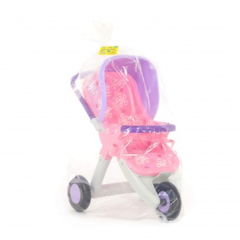 Коляска для кукол №2 прогулочная 3-х колёсная (розовая) (в пакете) арт.48141-2