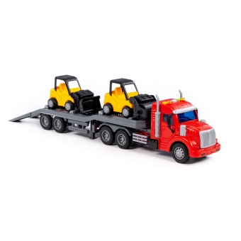 "Профи", автомобиль-трейлер инерционный (со светом и звуком) + дорожный каток "Мини" инерционный, погрузчик "Мини" инерционный (в коробке) арт. 77049