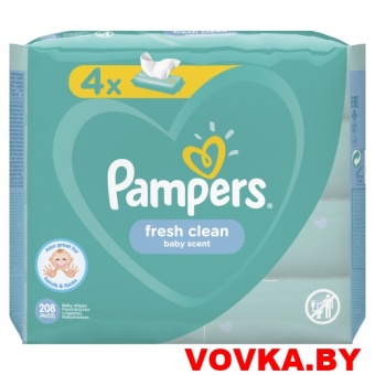 Детские влажные салфетки Pampers Fresh Clean 208шт. (4*52шт), арт. 8001841077949
