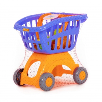 Тележка для маркета "Мини" + набор продуктов №3 (6 элементов) (в сеточке) арт.71378 Полесье