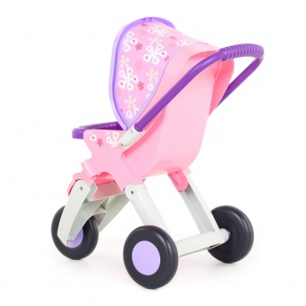 Коляска для кукол №2 прогулочная 3-х колёсная (розовая) (в пакете) арт.48141-2