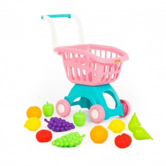 Тележка для маркета "Мини" + набор продуктов №15 (12 элементов) (в сеточке) арт.71392 Полесье