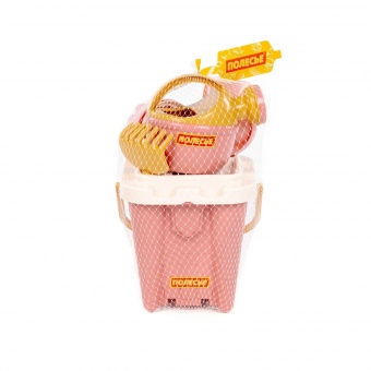 Набор №693: ведро-замок большое №2, ситечко-крепость большое, лопатка №5, грабельки №5, 2 формочки, лейка малая №4 (розовый) арт.74410