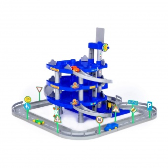Паркинг 4-уровневый с дорогой и автомобилями, синий (в коробке) арт.44716