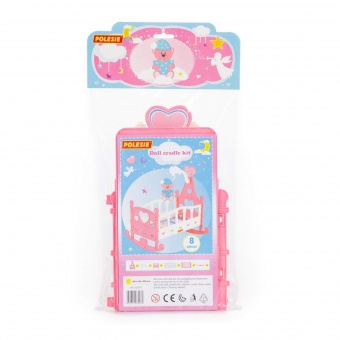 Кроватка-качалка сборная для кукол №3 (8 элементов) (в пакете) арт.62079-1 (розовая)