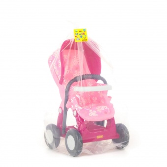 Коляска для кукол №2 прогулочная 4-х колёсная (розовая) (в пакете) арт.48158-1