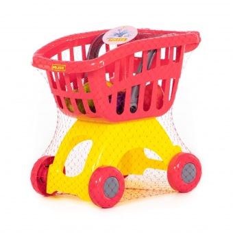 Тележка для маркета "Мини" + набор продуктов №3 (6 элементов) (в сеточке) арт.71378 Полесье